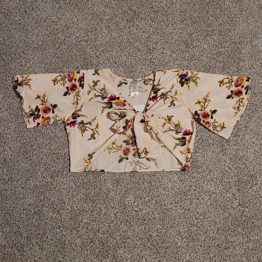 Pink Tie front Crop Top Blouse